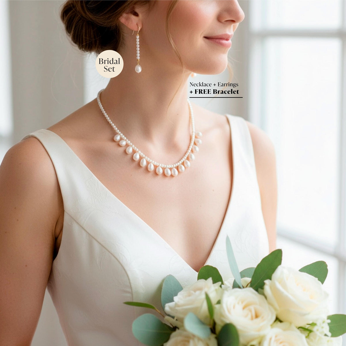 Tamara, dreiteiliges Braut-Perlenschmuck-Set – handgefertigter Perlenschmuck von BABUSKINA