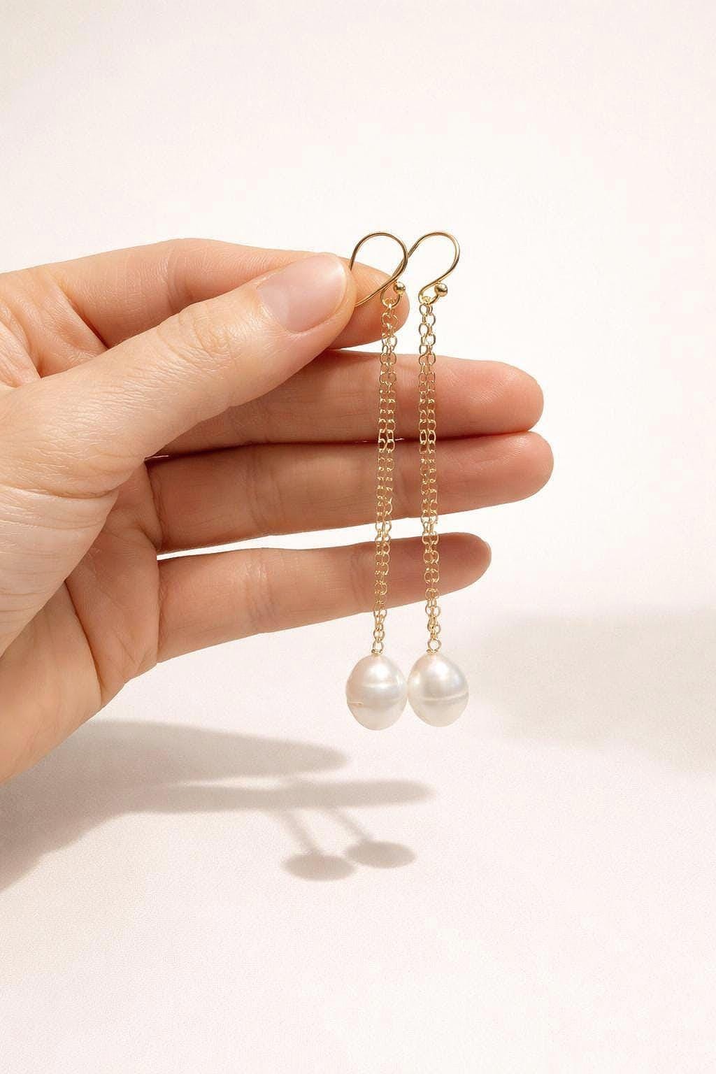 Mirjam, Long Pearl Drop Earrings
