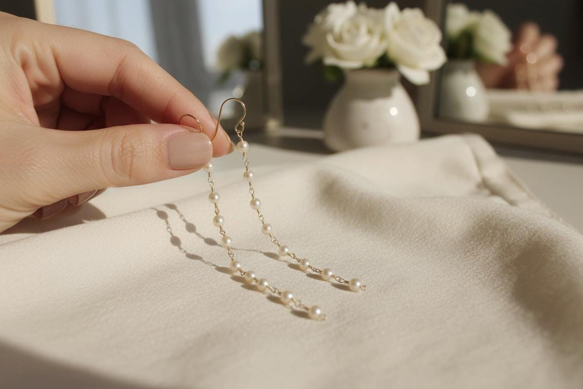 Eliane, Pearl Linear Drop Earrings