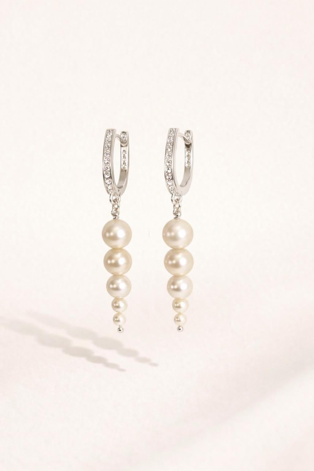 Corinne, Silver Pearl Drop Earrings