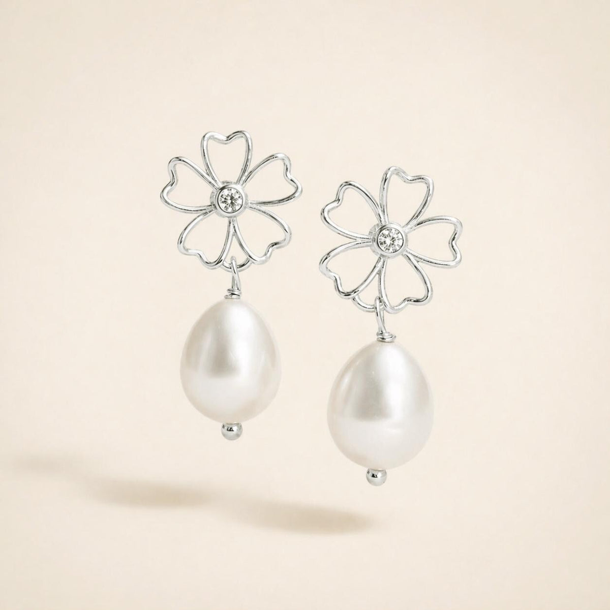 Silvia, Flower Girl Silver Pearl Earrings