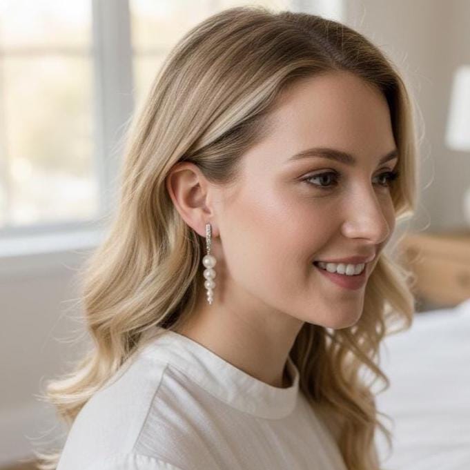 Corinne, Silver Pearl Drop Earrings