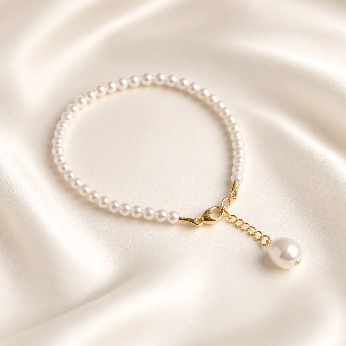 Céline Bridal Pearl Bracelet on warm ivory-beige background