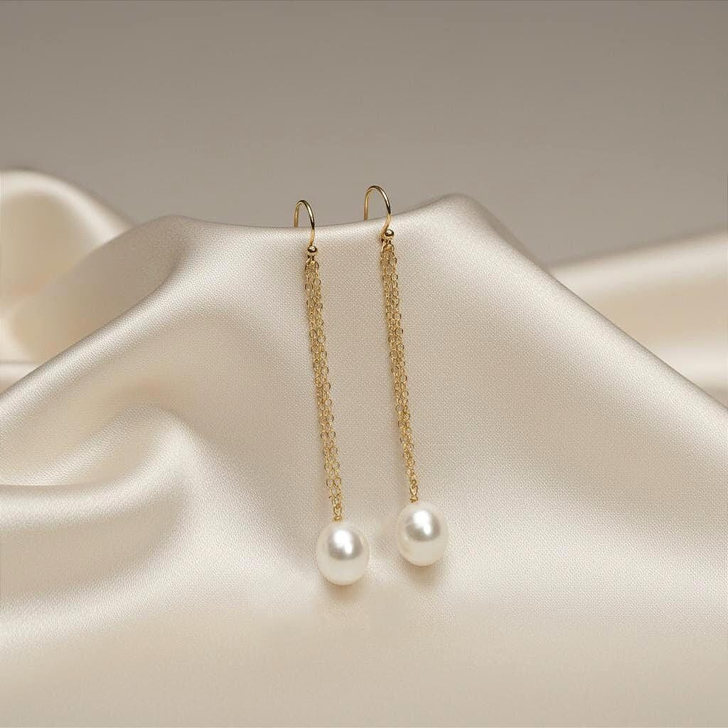 Mirjam, Long Pearl Drop Earrings