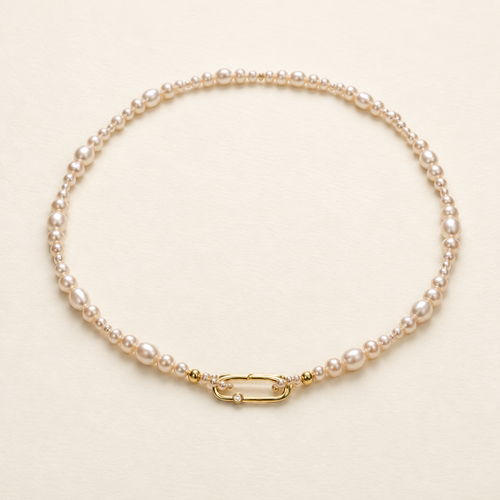 Chiara Classic Pearl Necklace on warm ivory-beige background