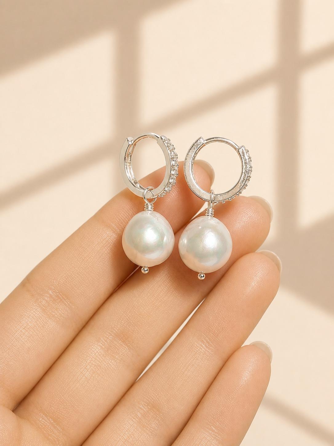 Sina, Baroque Pearl Hoop Earrings