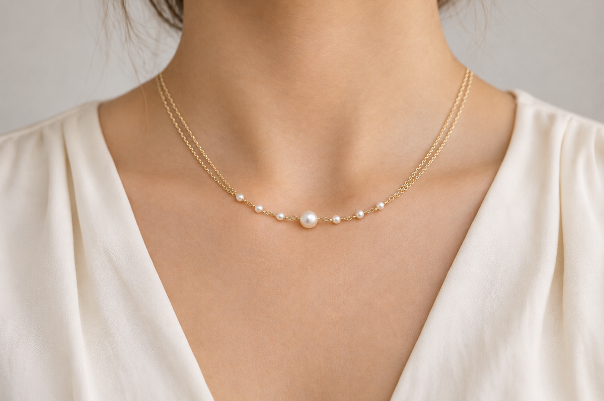 Seraina Pearl Chain Necklace with luminous freshwater pearls